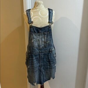 We the Free Baxter Distressed Grunge Blue Soft Denim Overalls Romper Dress M